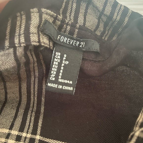 Forever21 Black/Tan Plaid Button Up - Picture 2 of 2